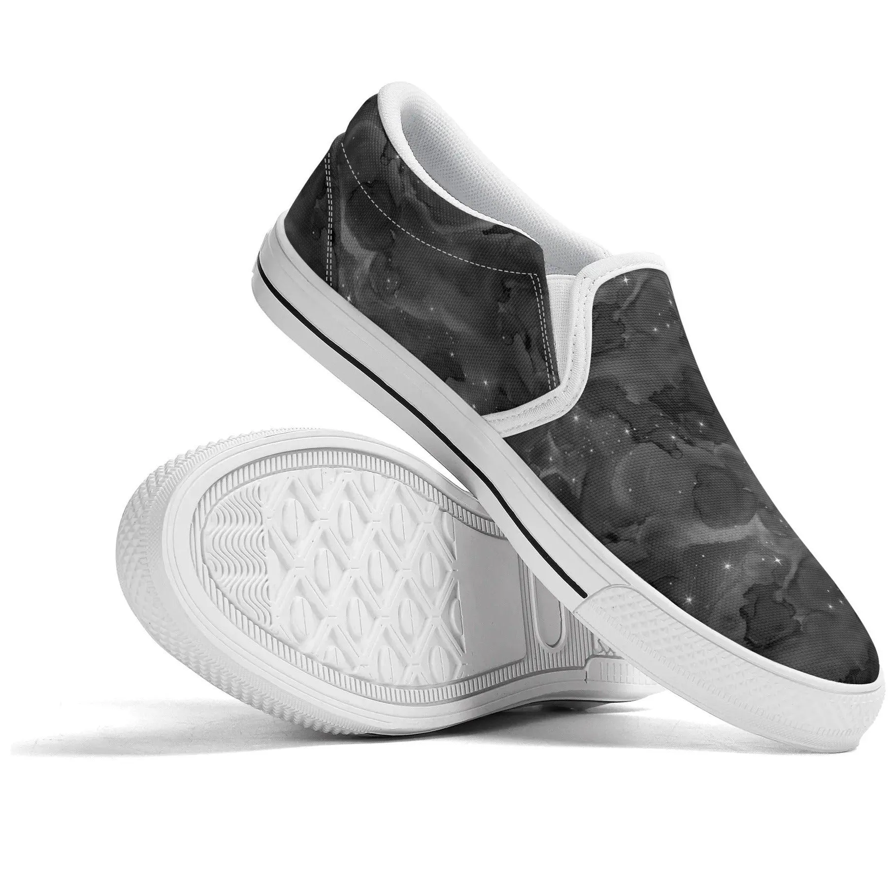 Black Galaxy - Mens Rubber Slip On Shoes - Black or White Accent