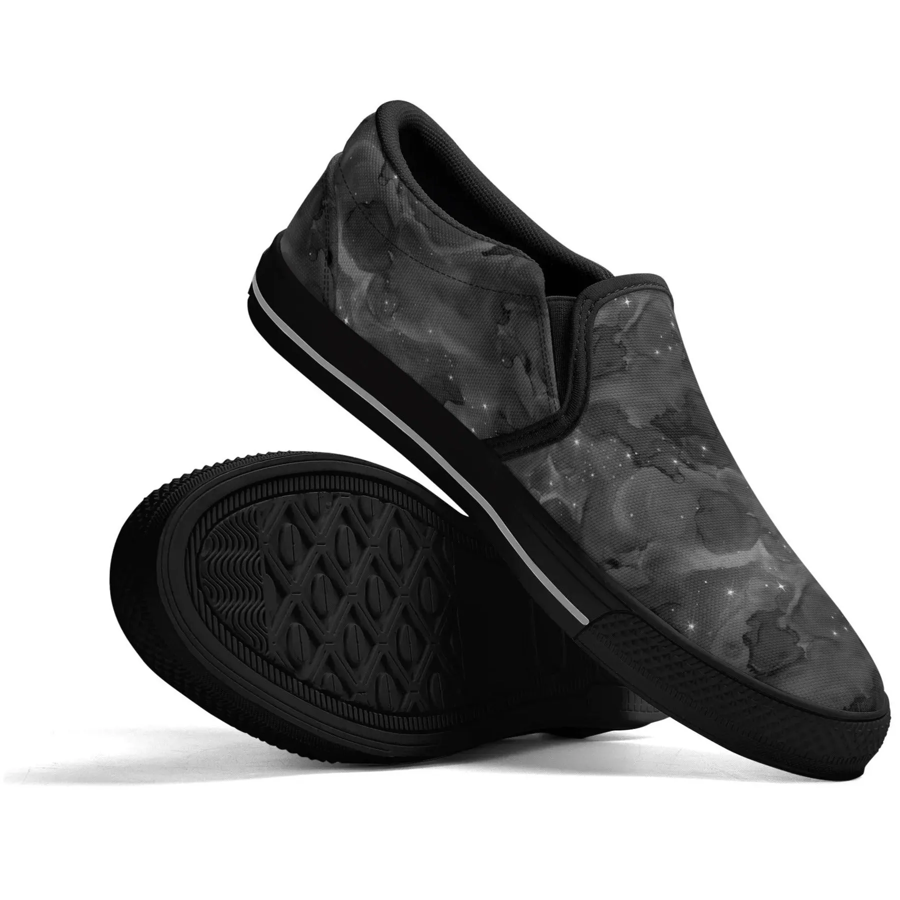 Black Galaxy - Mens Rubber Slip On Shoes - Black or White Accent