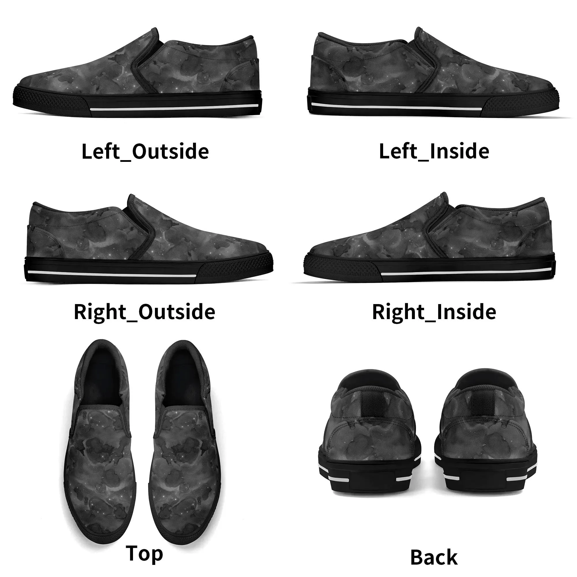 Black Galaxy - Mens Rubber Slip On Shoes - Black or White Accent
