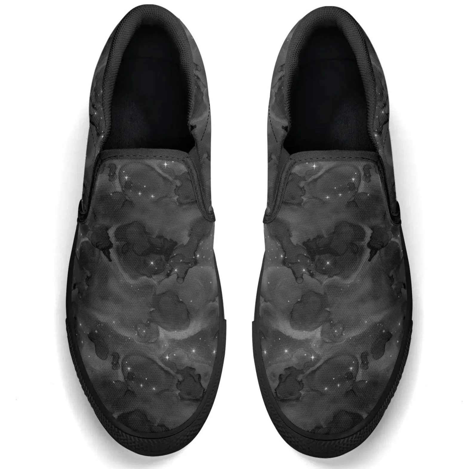 Black Galaxy - Mens Rubber Slip On Shoes - Black or White Accent