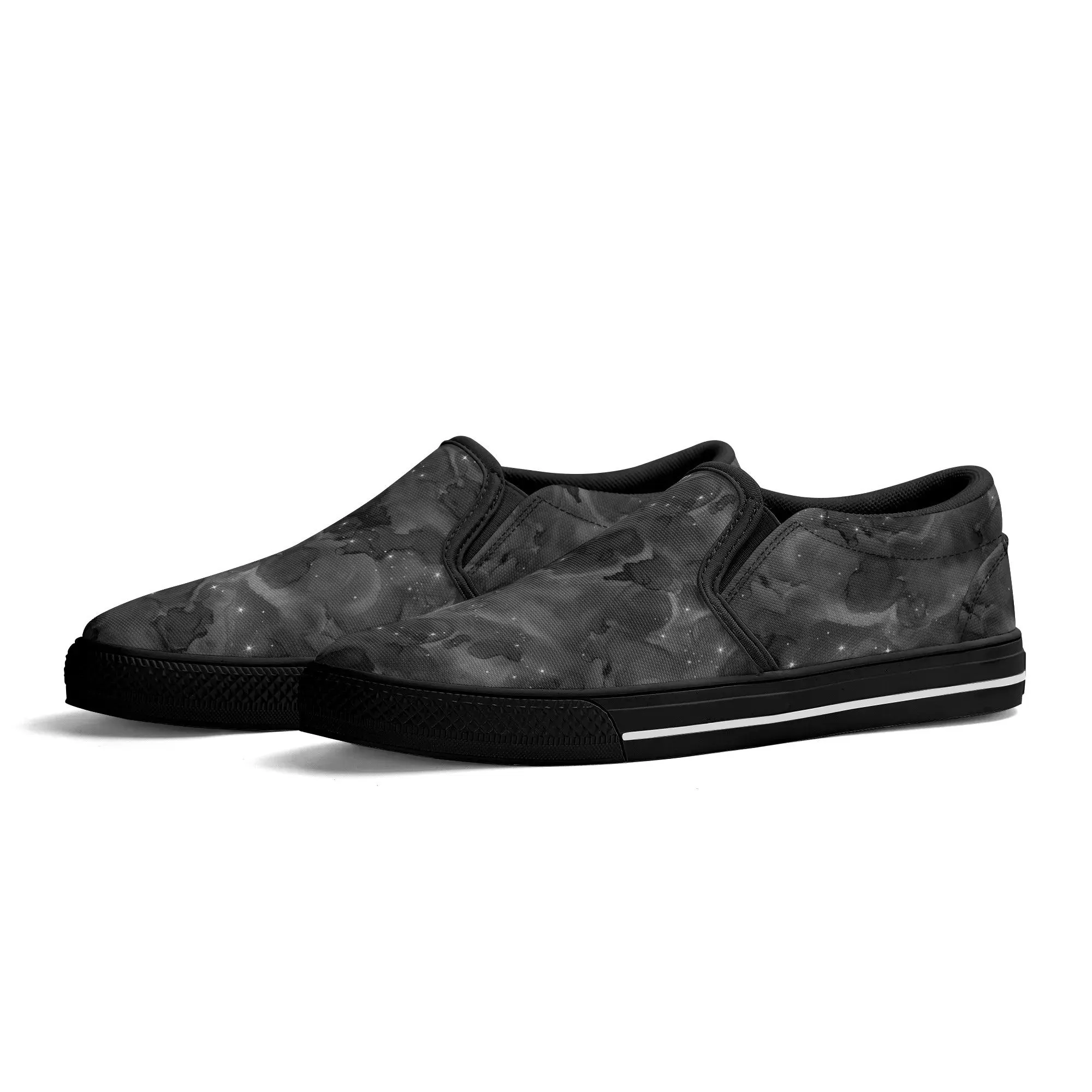 Black Galaxy - Mens Rubber Slip On Shoes - Black or White Accent
