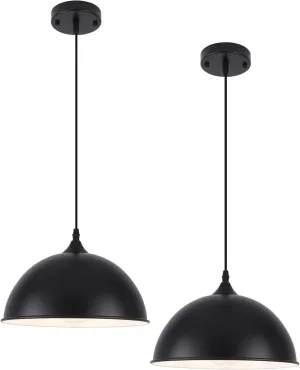 Black Pendant Lights Kitchen Island 2 Pack, 11.8" Farmhouse Dome Pendant Light, Adjustable Height Ceiling Hanging Lamp for Dining Room Bedroom