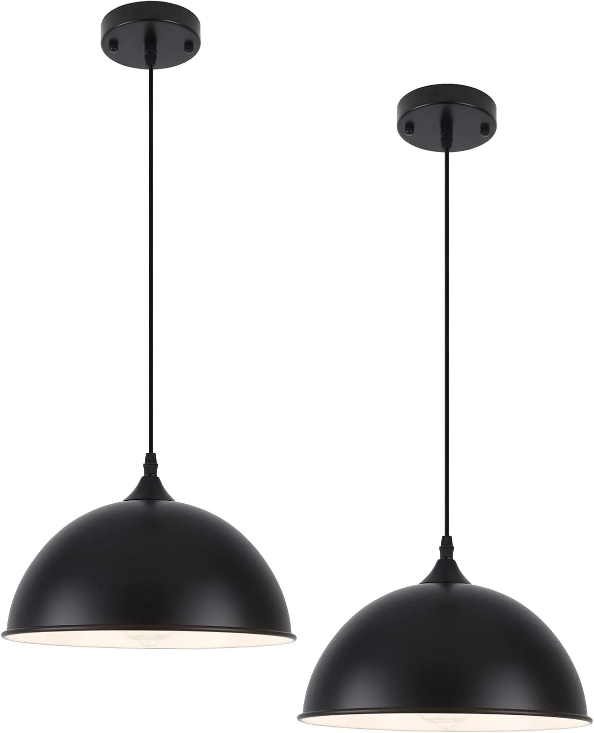 Black Pendant Lights Kitchen Island 2 Pack, 11.8" Farmhouse Dome Pendant Light, Adjustable Height Ceiling Hanging Lamp for Dining Room Bedroom
