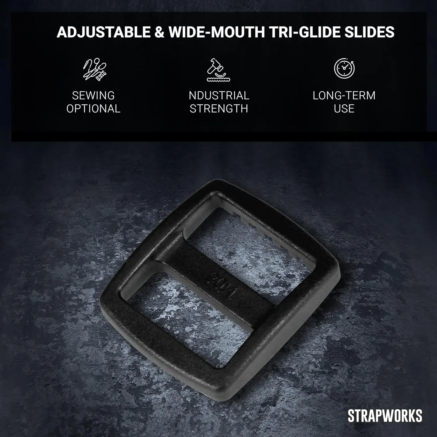 Black Plastic Wide Mouth Tri-Glide Slide – for Bag Straps, Rifle Slings, Dog Collars – 3/4 Inch, 25 Pack