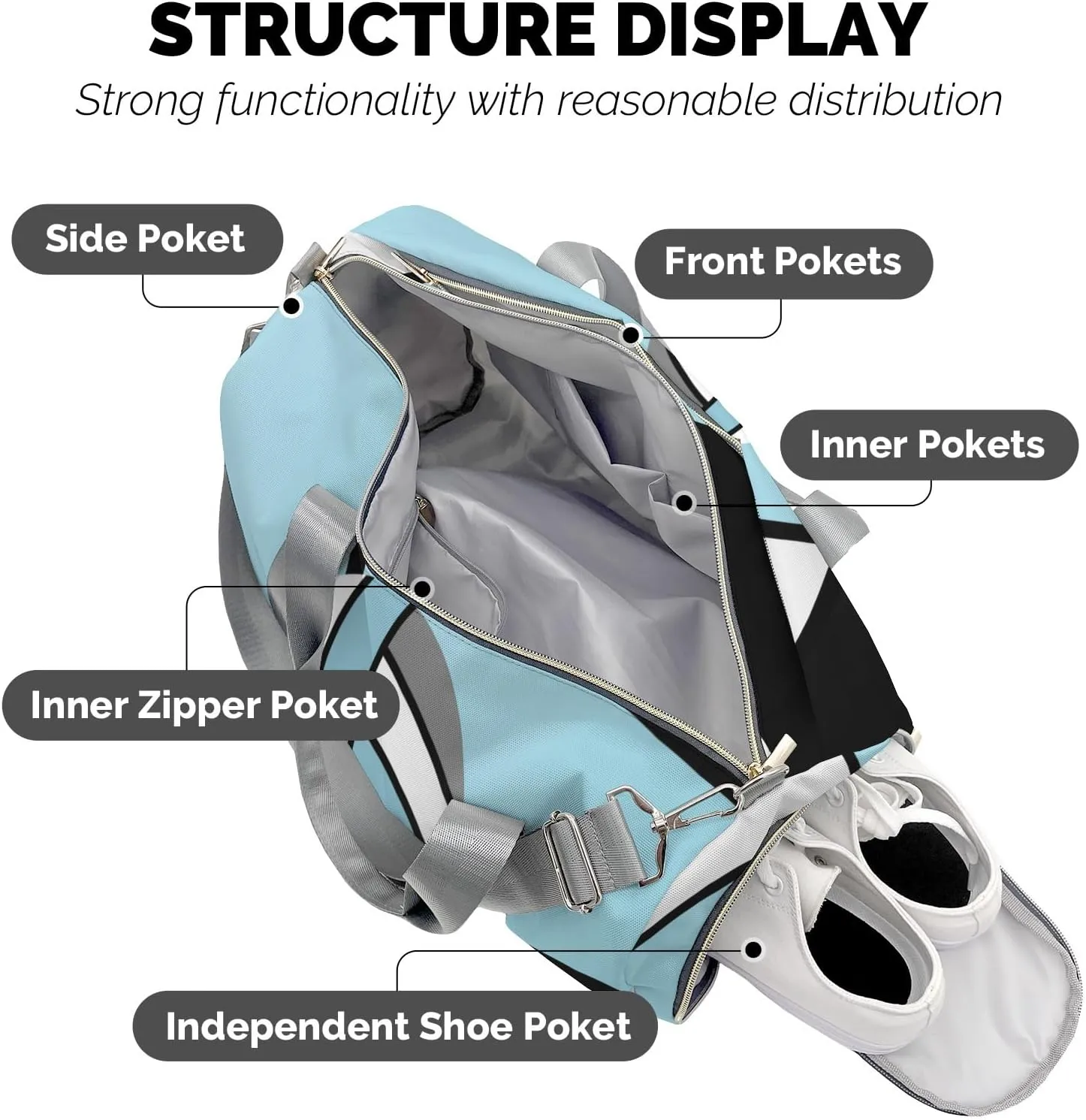 Blue Volleyball Waterproof Duffel Bag Adjustable Shoulder Strap Perform Training Travel Bag for Boys Girls Teens Women Men