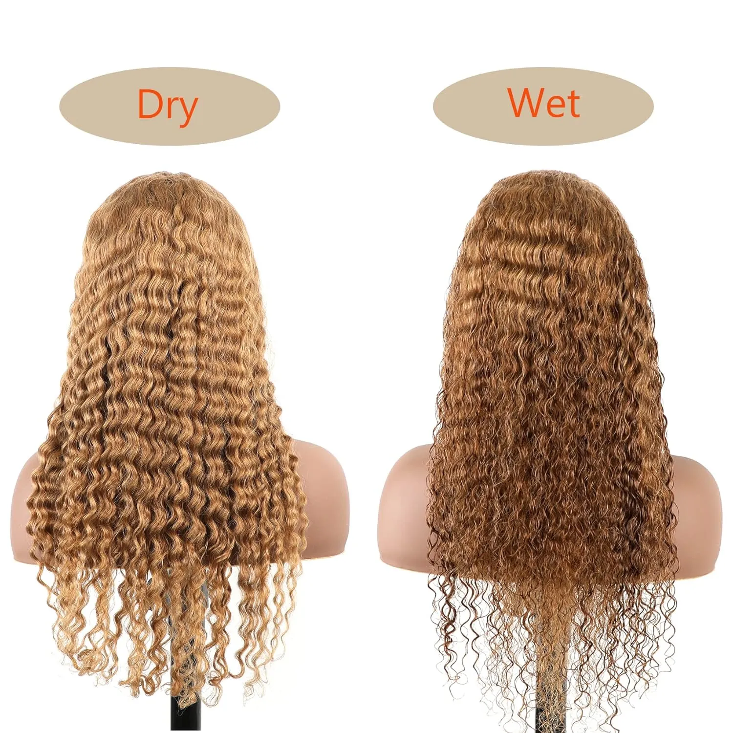 BLY Light Brown Colored 10A Human Hair Blonde Wig Lace Front for Women 13x4 HD Transparent Pre Plucked Deep Wave Curly Glueless Wigs 180% Density #27 Color 22 Inch