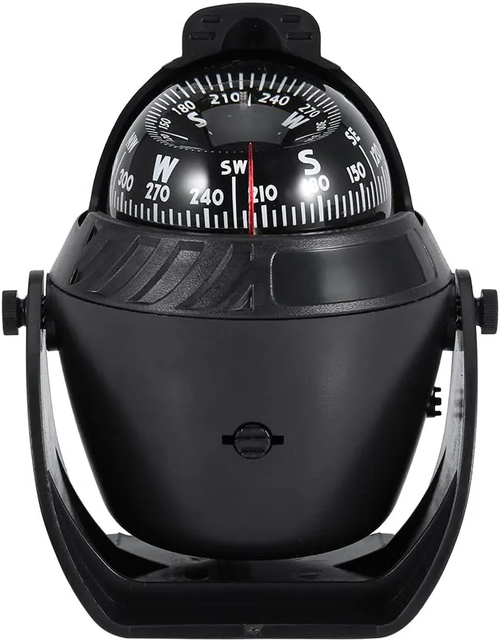 Boat Compass Pivoting Car Compass Dashboard Suction Electronic Navigation Ball Marine Compass with LED Light for Marine Boat Ship Truck Camping Hiking (Black)