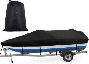 Boat Cover, All-Weather Mooring and Trailering Boat Cover for V-Hull Runabouts Outboards and I/O Bass Boats, Fits up to 14-16ft Long and 96in Wide, Black, 0OY023SIX24WGUV0DLA8Y17Z