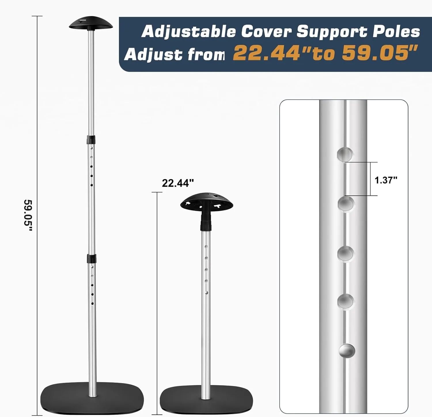 Boat Cover Support Poles with 3.2 LB Metal Base, Adjustable Pontoon Cover Support, Heavy Duty Boat Cover Poles for Pontoon, Aluminum Cover Support System with EVA Protective Foam,2 Pack