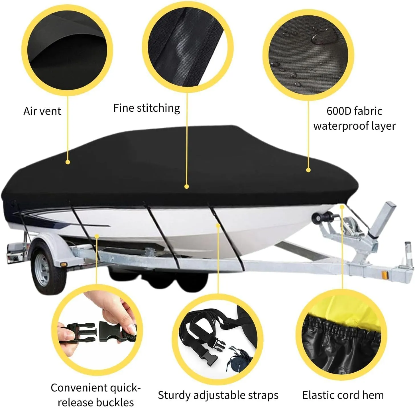Boat Cover with Motor Cover 11-22 Ft, 600D Heavy Duty Waterproof Boat Cover, UV Resistant Fishing Boat Cover, Trailerable Boat Cover fits V-Hull Tri-Hull Runabouts (Red, 19-20ft)