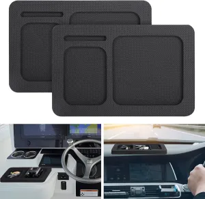 Boat Dash Pad, EVA Foam Holder, Center Console Accessory, 2 Compartment Cell Phone Dashboard Organizer, Adhesive Back for Sea Marine Fishing Boating Deck Tool, 1510In (Black)