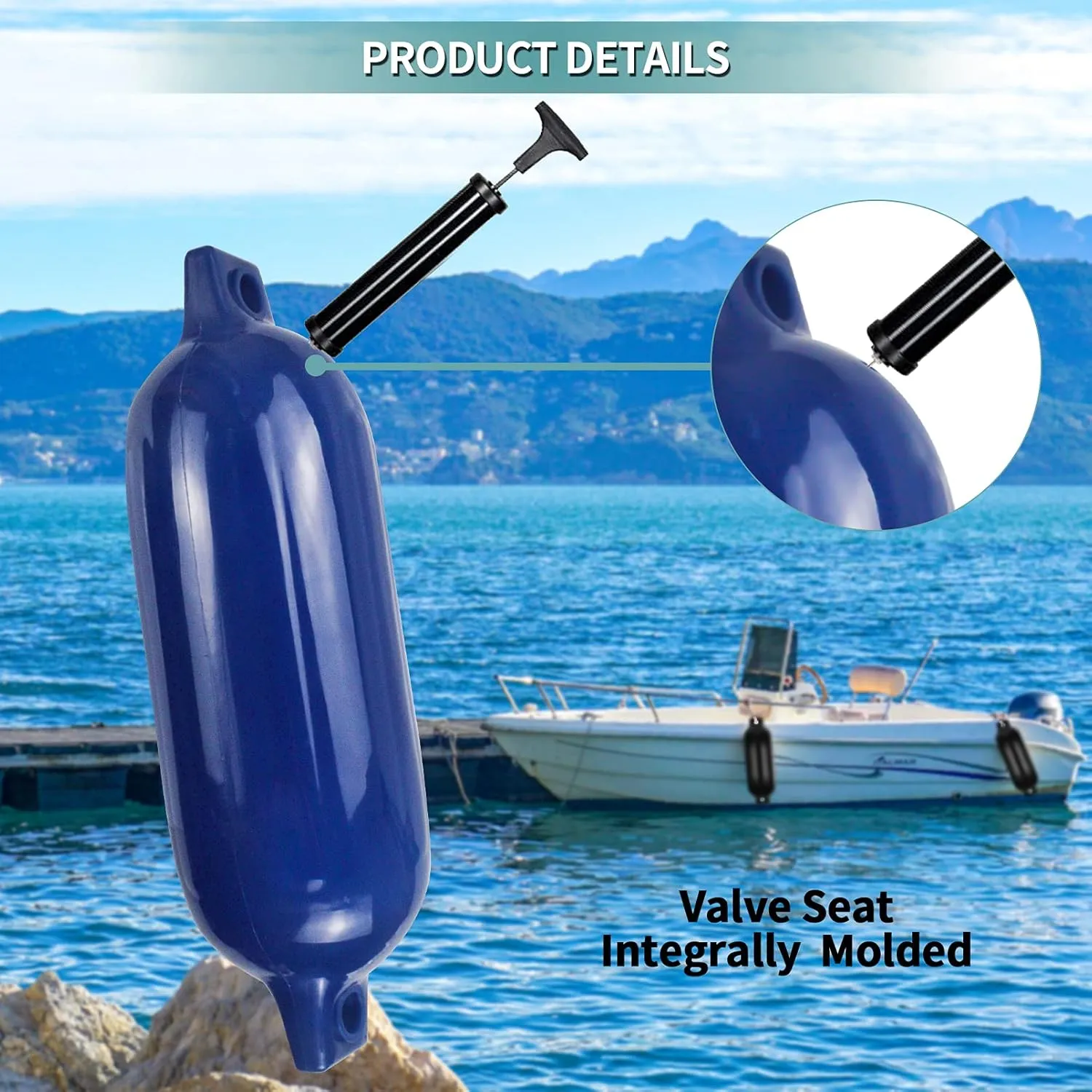 Boat Fenders 4Pack 4.5"/5.5."/6.5"/8.5" Inflatable Ribbed Marine Boat Fender with Fender Lines 6.5ft Needles and Pump for Twin Eyes Boat Fender Bumpers for Docking Fenders Use to Yacht Etc