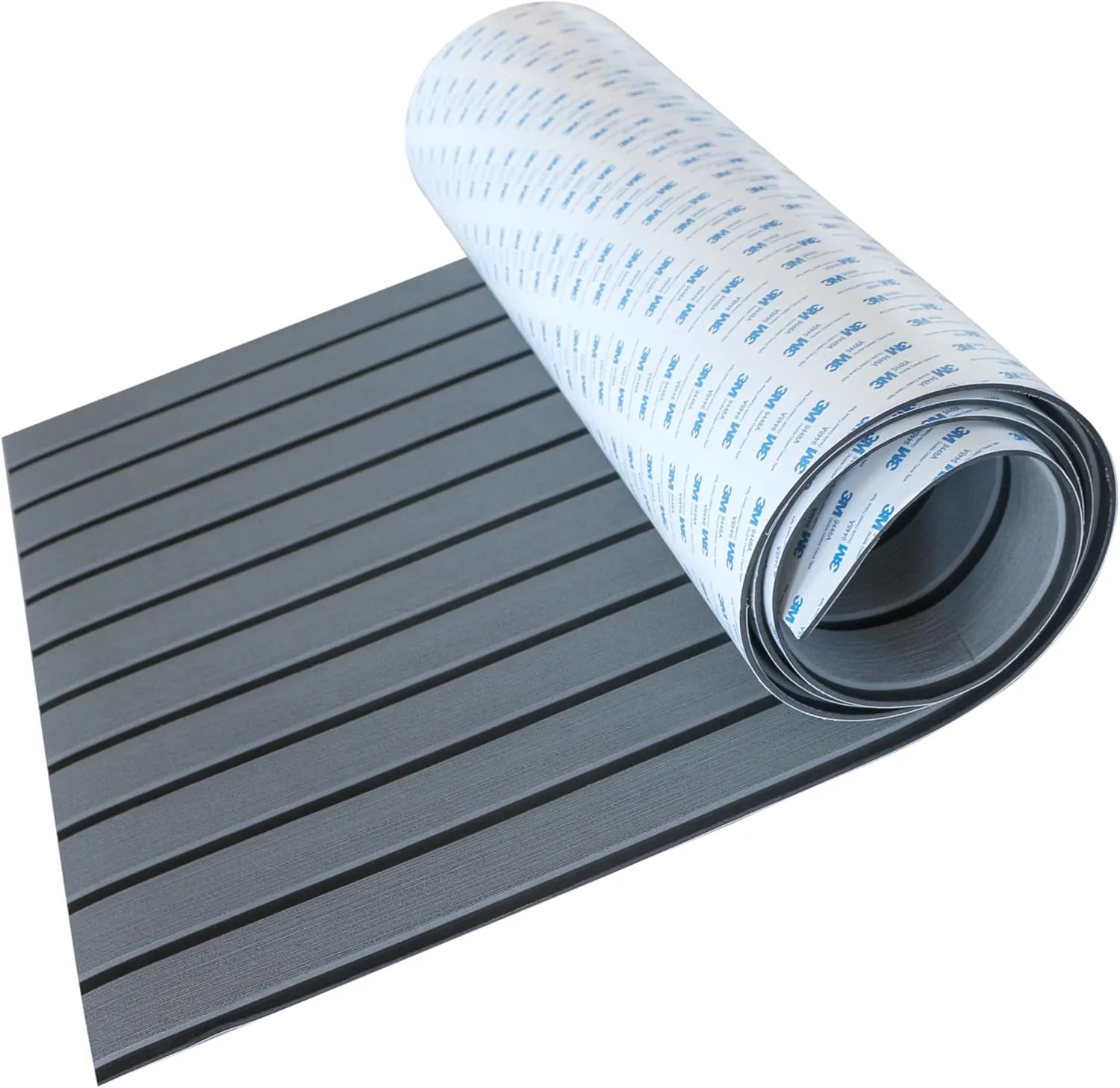 Boat Flooring EVA Foam 3M Self-Adhesive Decking Boat Carpet Faux Teak Marine Carpet Non-Slip Flooring for RV Floor Yacht Trailer Swim Platform Stair Steps(Darkgrey/Black Lines,94.5"x24")