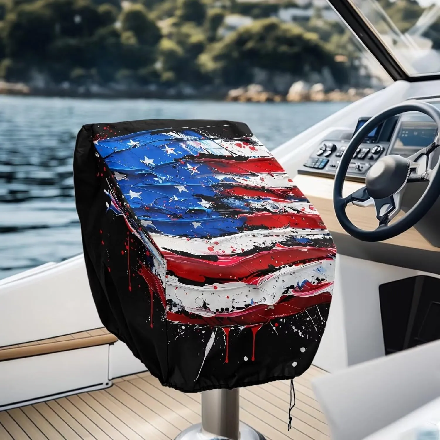 Boat Folding Seat Cover(2 Pack),Explore Land Boat Captain Chair Cover Weather Resistant Outdoor Durable Fishing Chair Cover Protection for Chair American Flag Print