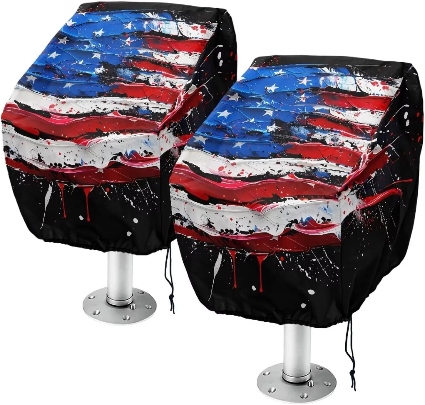 Boat Folding Seat Cover(2 Pack),Explore Land Boat Captain Chair Cover Weather Resistant Outdoor Durable Fishing Chair Cover Protection for Chair American Flag Print