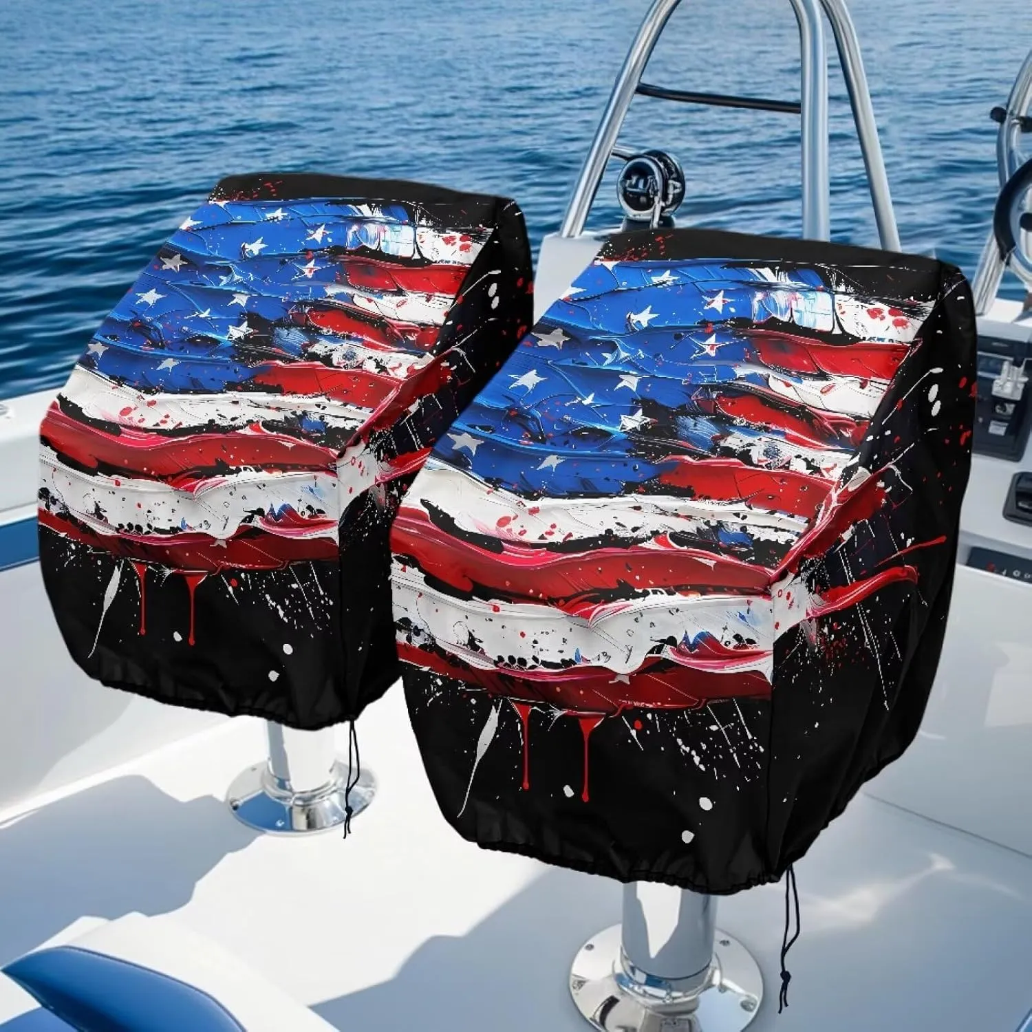 Boat Folding Seat Cover(2 Pack),Explore Land Boat Captain Chair Cover Weather Resistant Outdoor Durable Fishing Chair Cover Protection for Chair American Flag Print