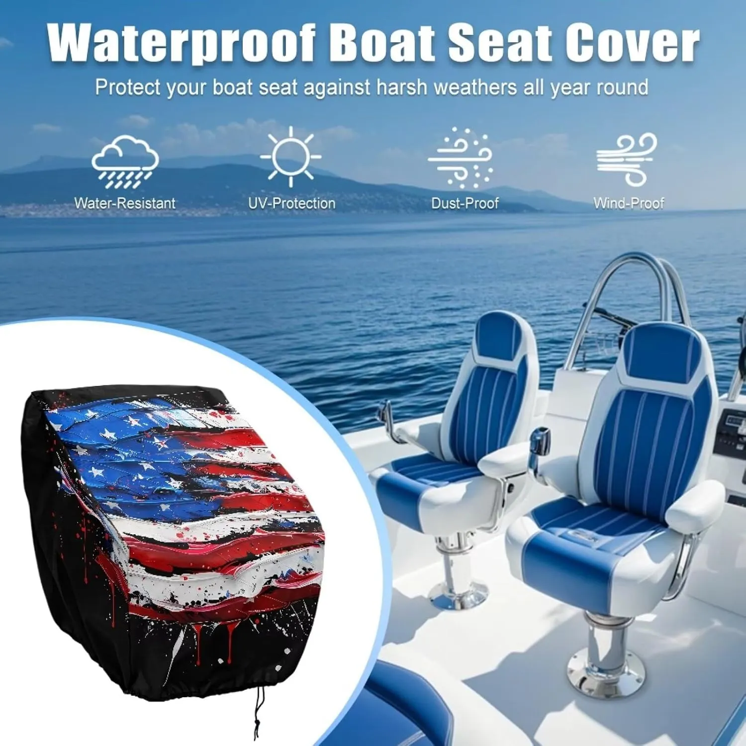 Boat Folding Seat Cover(2 Pack),Explore Land Boat Captain Chair Cover Weather Resistant Outdoor Durable Fishing Chair Cover Protection for Chair American Flag Print
