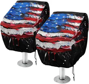 Boat Folding Seat Cover(2 Pack),Explore Land Boat Captain Chair Cover Weather Resistant Outdoor Durable Fishing Chair Cover Protection for Chair American Flag Print