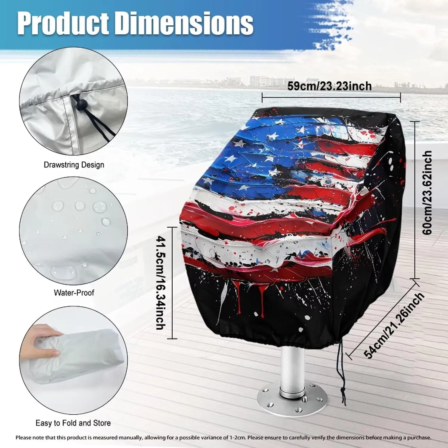 Boat Folding Seat Cover(2 Pack),Explore Land Boat Captain Chair Cover Weather Resistant Outdoor Durable Fishing Chair Cover Protection for Chair American Flag Print