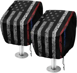 Boat Seat Cover,Waterproof Captains Chair Boat Seat Cover,Black American Flag Pedestal Pontoon Chair Seat Cover, Full Length Protection for Your Helm Chair Cover