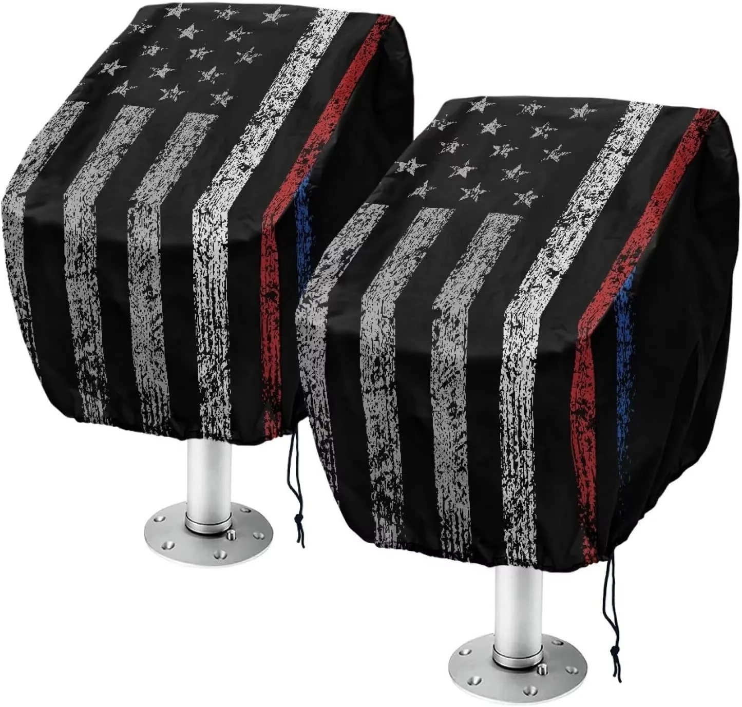 Boat Seat Cover,Waterproof Captains Chair Boat Seat Cover,Black American Flag Pedestal Pontoon Chair Seat Cover, Full Length Protection for Your Helm Chair Cover