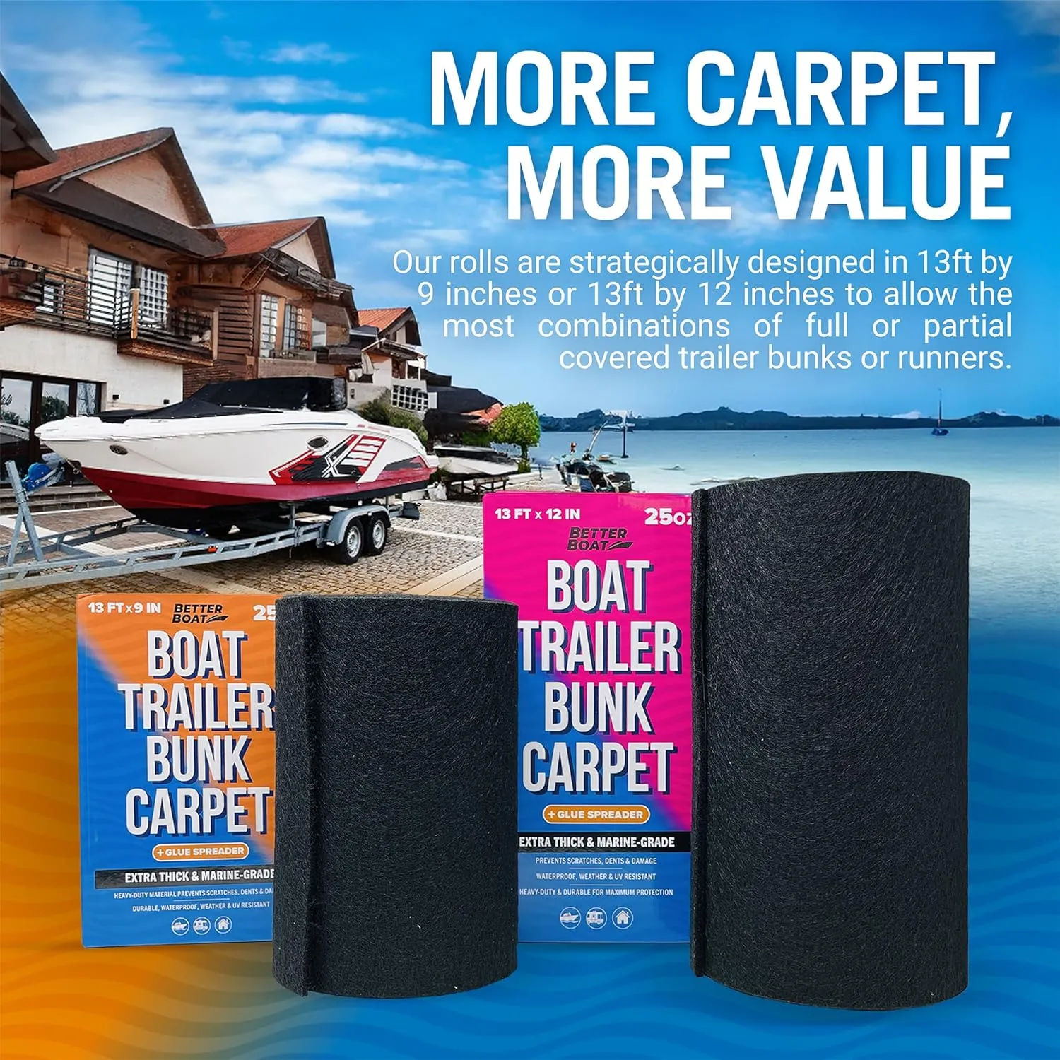 Boat Trailer Bunk Carpet, Black Marine Carpet, Replacement for Trailer Bunk Boards, Boat Lift Bunks, and Runners,Durable Bunker Material Covers