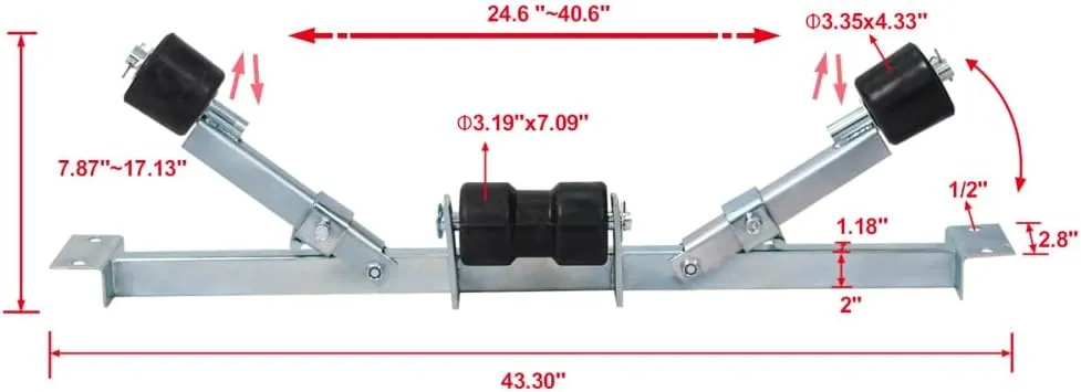 Boat Trailer Keel Roller System with Adjustable Support Bracket, Galvanized Steel Boat Trailer Parts, Fits 11.42" to 31.5" Width, 1102lb Capacity, for Boat Trailer Center or Bow Support