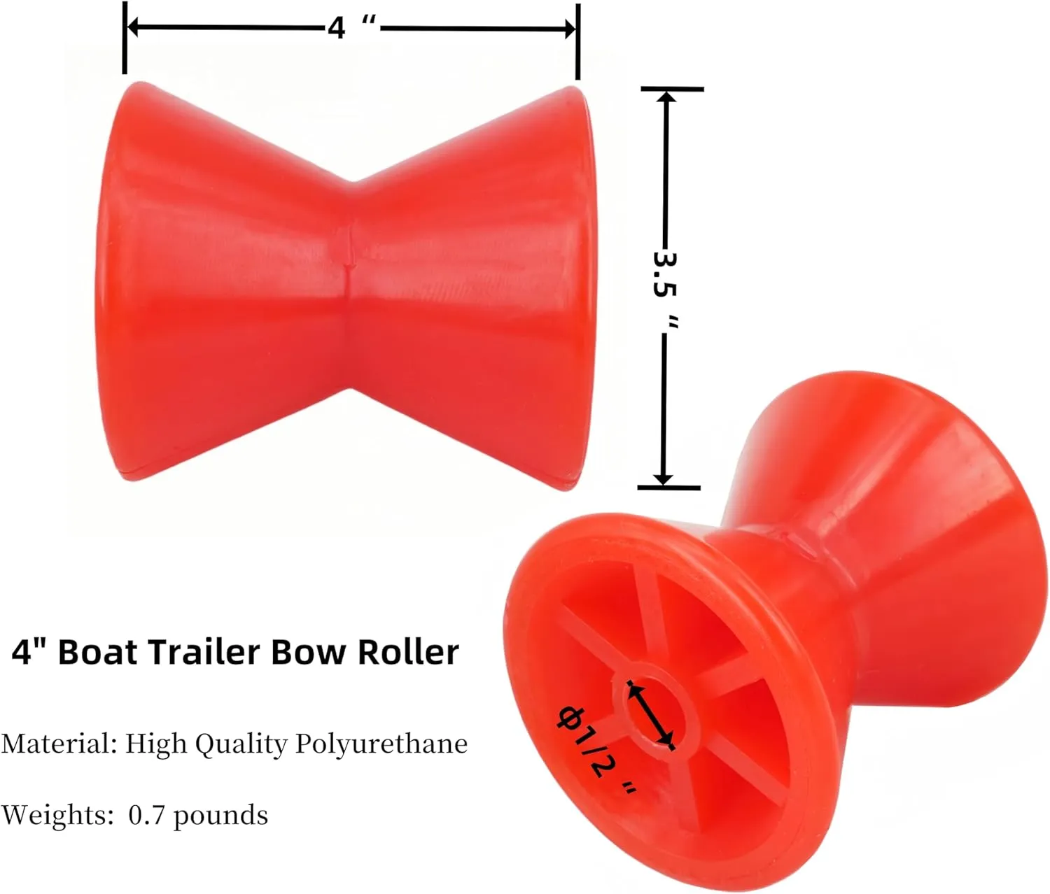 Boat Trailer Roller Parts–Sturdy Bow Roller and Stop,3Inch / 4Inch Boat Trailer Roller with Spoke Fits 1/2" Shaft,PU Marine Keel Trailer Rollers
