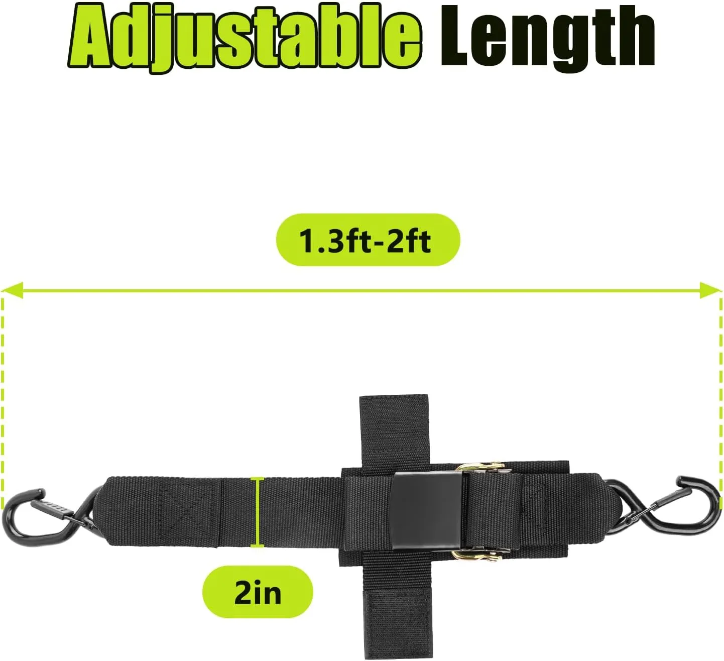 Boat Trailer Tie Down Straps - 2 inch x 24 inch Adjustable Marine Transom Accessories Tie Down Strap to Trailer for Trailering Safety with Boat, Pontoon, Jet Ski, Kayak - 2 Pack 2 in x 2 ft