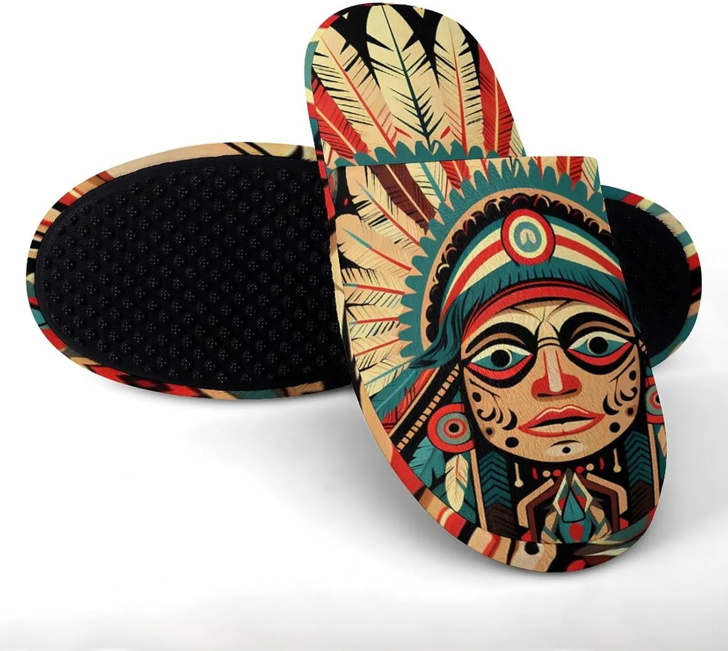 Boho Aztec Ethnic Navajo Tribal Men's Flannel House Slippers Soft Warm Home Shoes Indoor Slip On Shoes