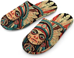 Boho Aztec Ethnic Navajo Tribal Men's Flannel House Slippers Soft Warm Home Shoes Indoor Slip On Shoes