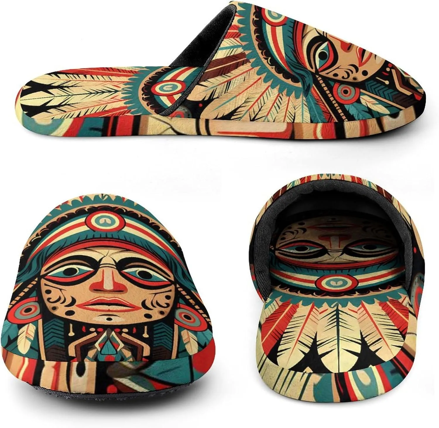 Boho Aztec Ethnic Navajo Tribal Men's Flannel House Slippers Soft Warm Home Shoes Indoor Slip On Shoes