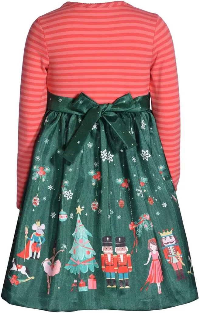 Bonnie Jean Girls 2T-16 Stripe Knit Shantung Nutcracker Christmas Dress