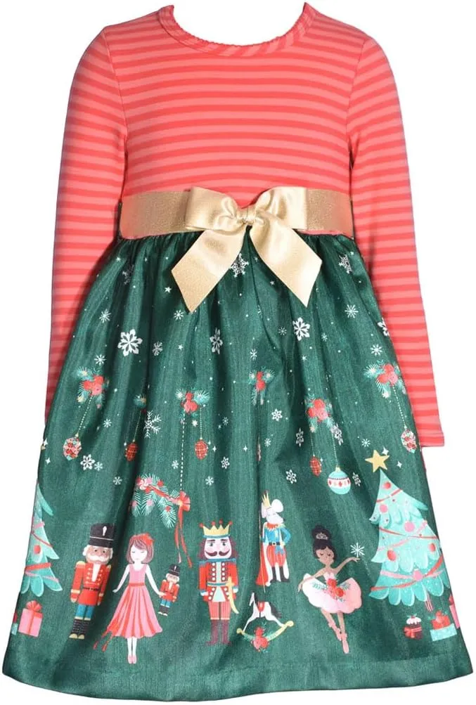 Bonnie Jean Girls 2T-16 Stripe Knit Shantung Nutcracker Christmas Dress