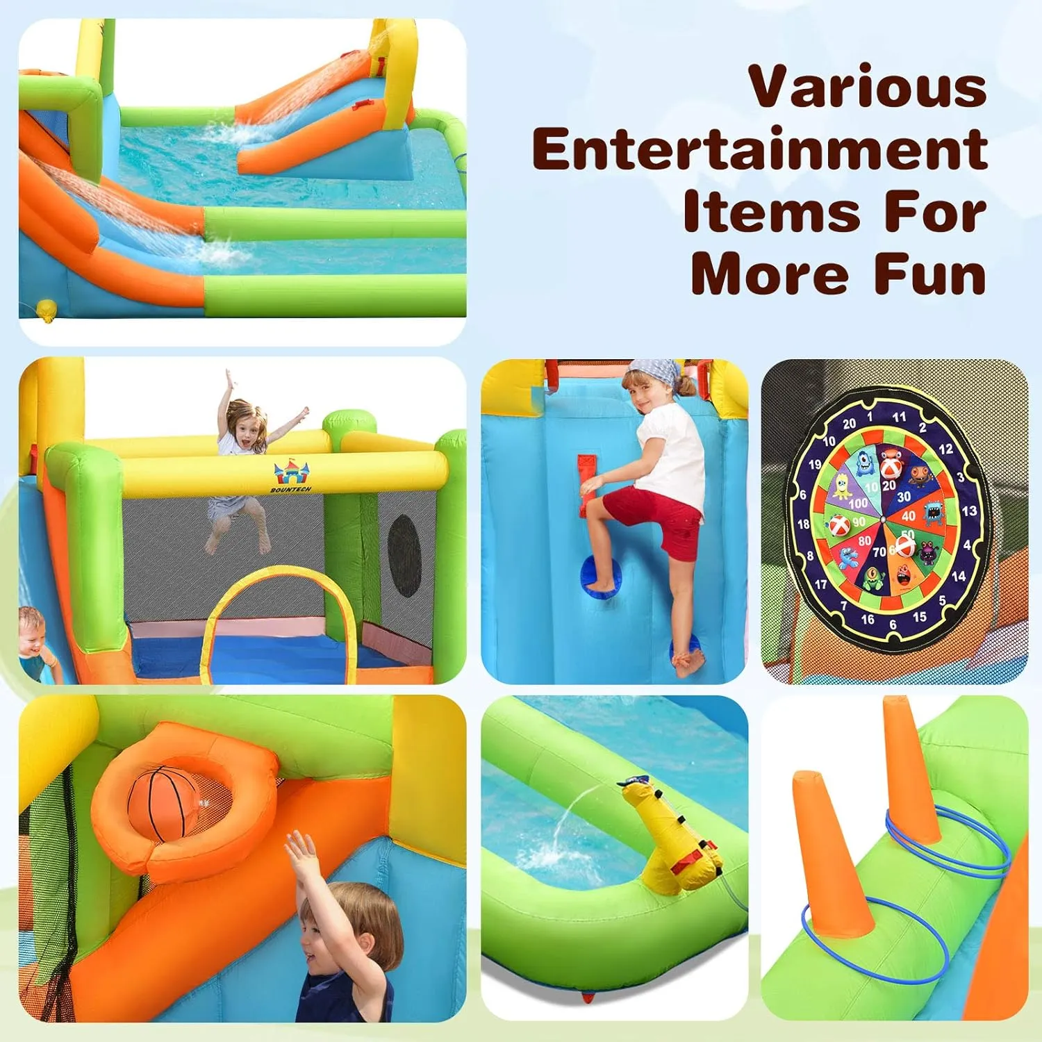 BOUNTECH Inflatable Water Slide, 8 in 1 Mega Waterslide Park Bounce House for Outdoor Fun w/950W Blower, Long Slide, Splash Pool, Water Slides Inflatables for Kids and Adults Backyard Party Gifts