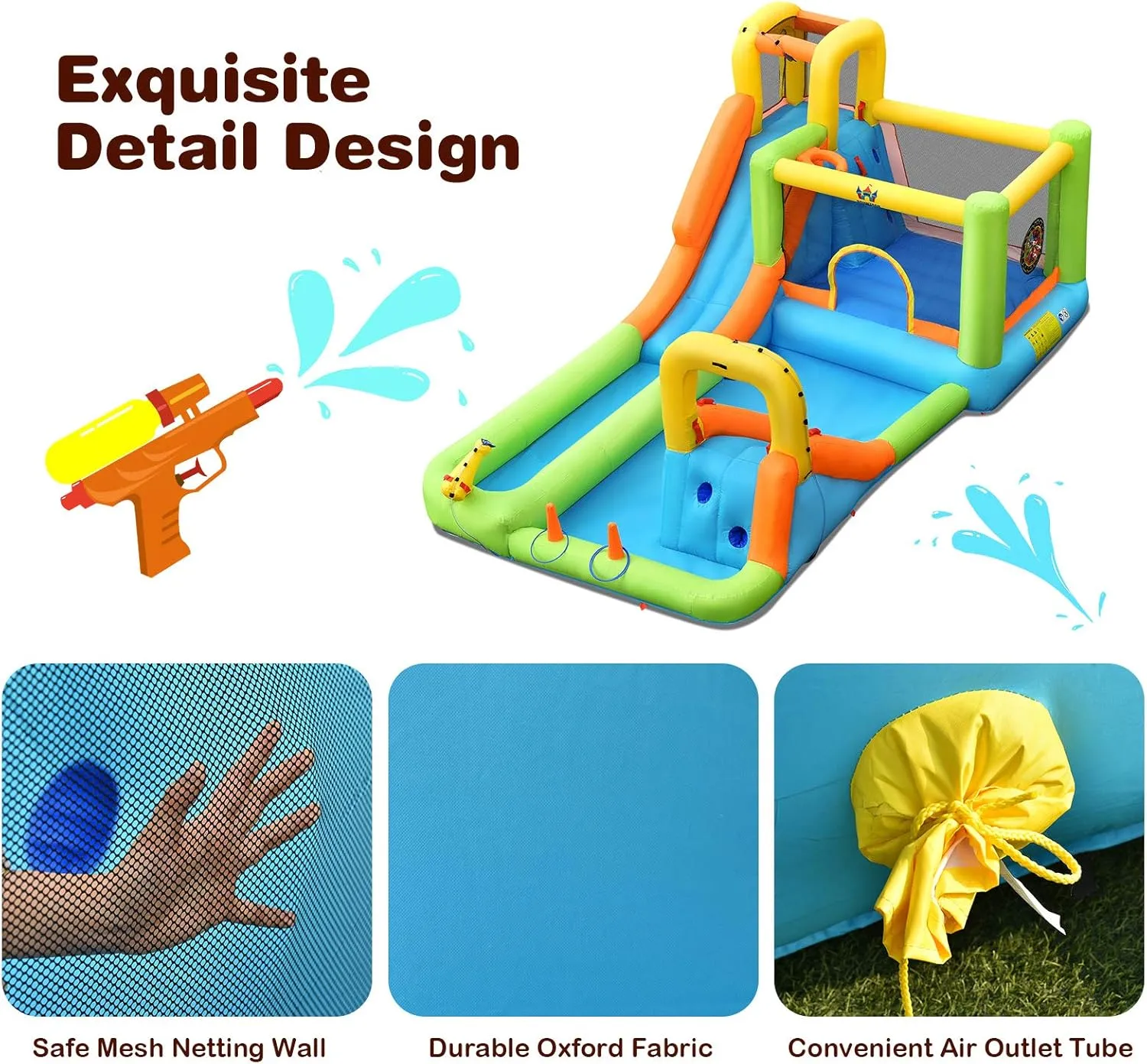 BOUNTECH Inflatable Water Slide, 8 in 1 Mega Waterslide Park Bounce House for Outdoor Fun w/950W Blower, Long Slide, Splash Pool, Water Slides Inflatables for Kids and Adults Backyard Party Gifts