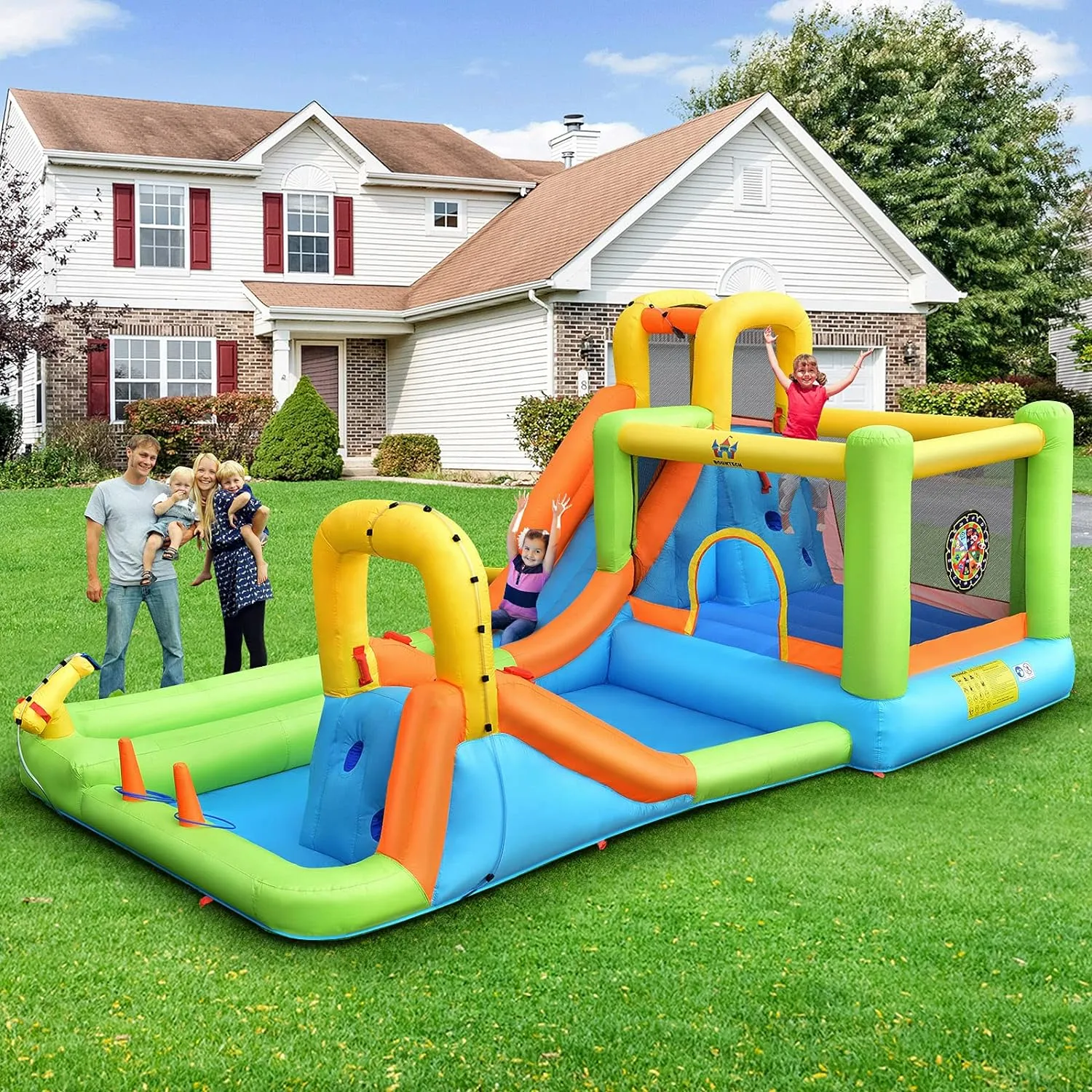 BOUNTECH Inflatable Water Slide, 8 in 1 Mega Waterslide Park Bounce House for Outdoor Fun w/950W Blower, Long Slide, Splash Pool, Water Slides Inflatables for Kids and Adults Backyard Party Gifts