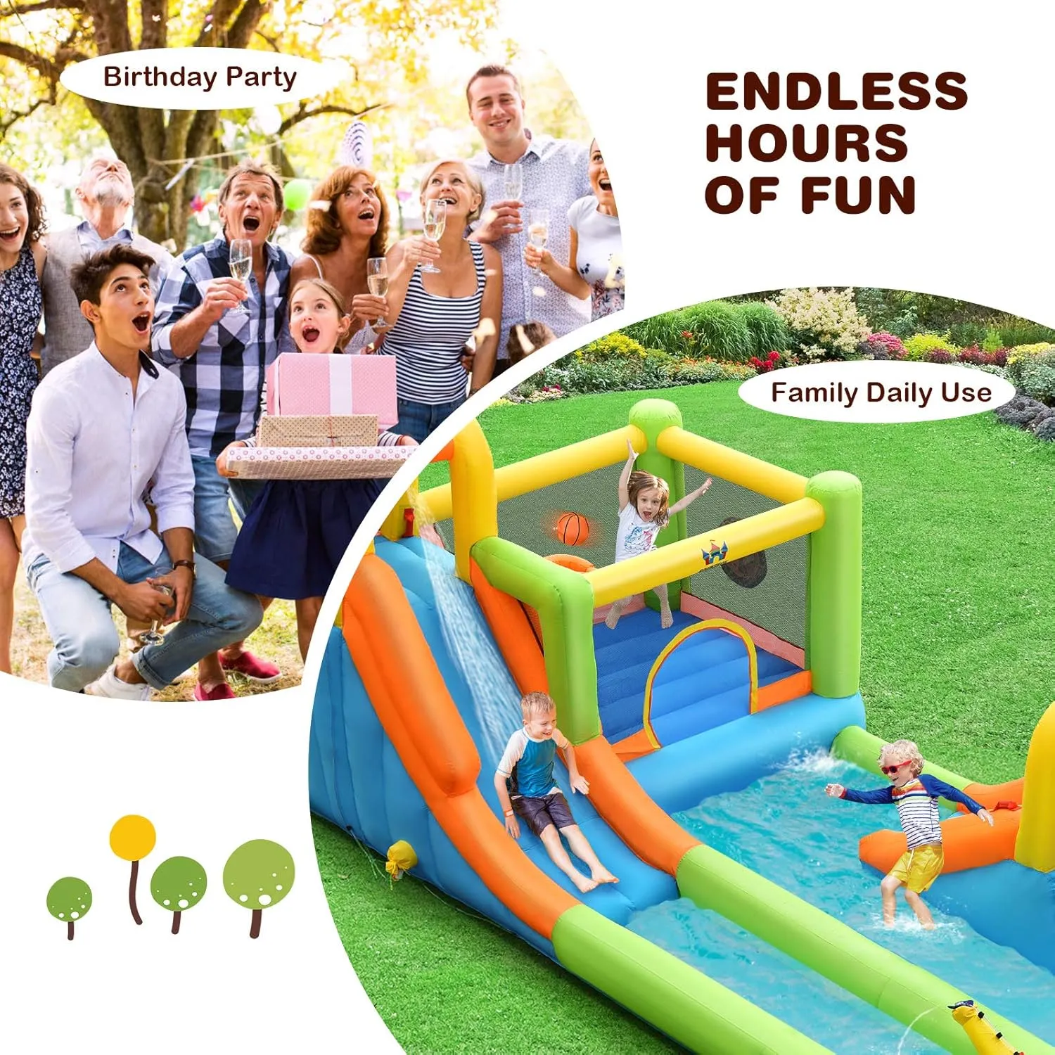 BOUNTECH Inflatable Water Slide, 8 in 1 Mega Waterslide Park Bounce House for Outdoor Fun w/950W Blower, Long Slide, Splash Pool, Water Slides Inflatables for Kids and Adults Backyard Party Gifts