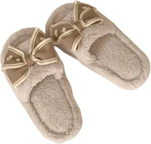 Bow Slippers for Women Indoor Open Toe Plush Bow Tie Slides House Shoes Soft Non-Slip Sole Slip On Slippers with Bows Winter Warm Home Cotton Slippers Bedroom Slippers Outdoor Wear