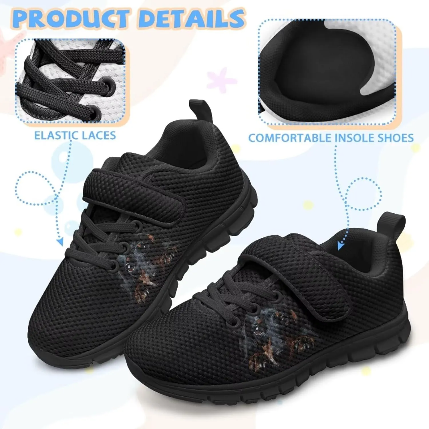 Boys Tennis Shoes Cute Animal Sneakers for Kids Slip On School Shoes