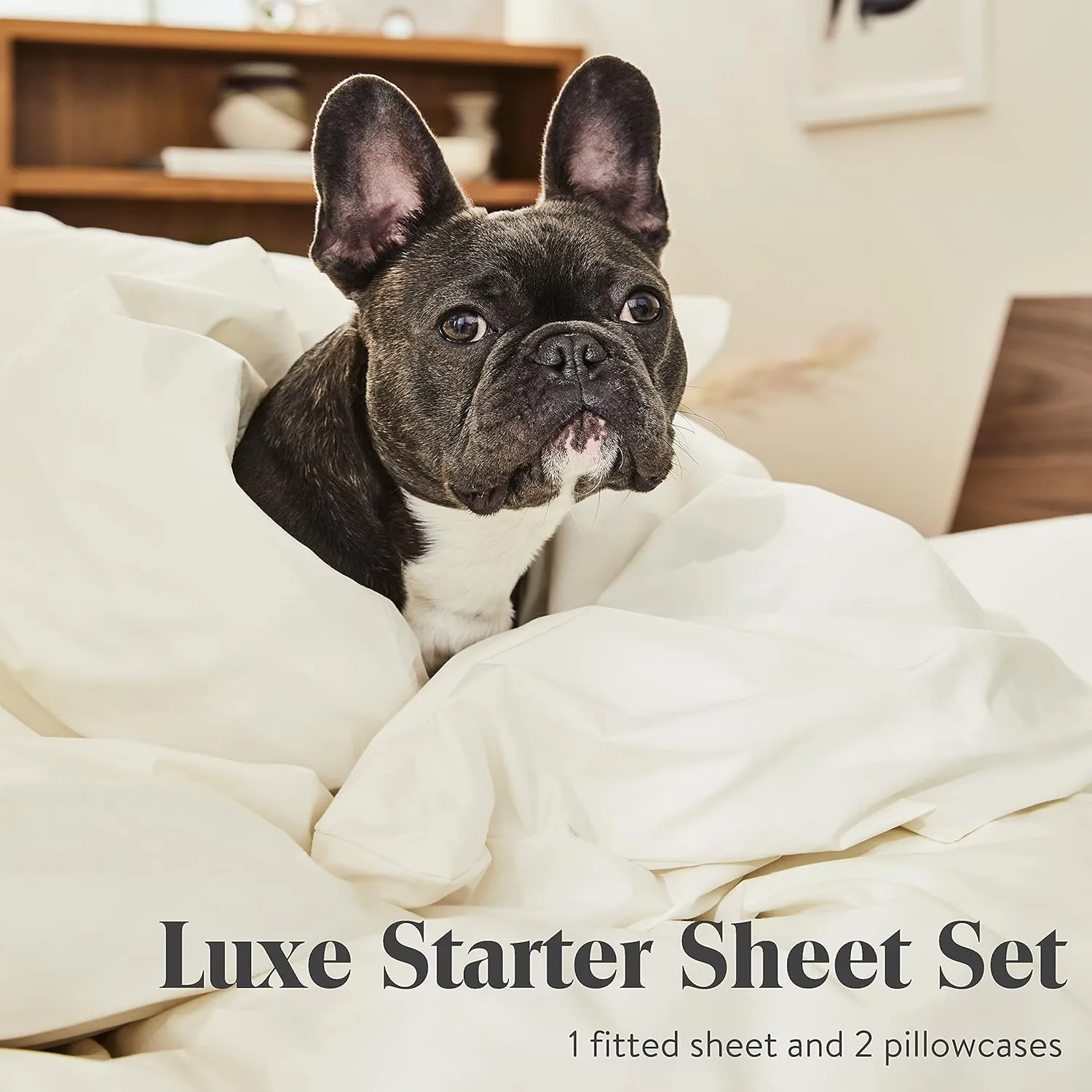 Brooklinen Luxury Sateen 3 Piece Sheet Set - No Flat Sheet Set, 100% Cotton, California King Size in Cream - 1 Fitted Sheet and 2 Pillowcases | Best Luxury Sheets