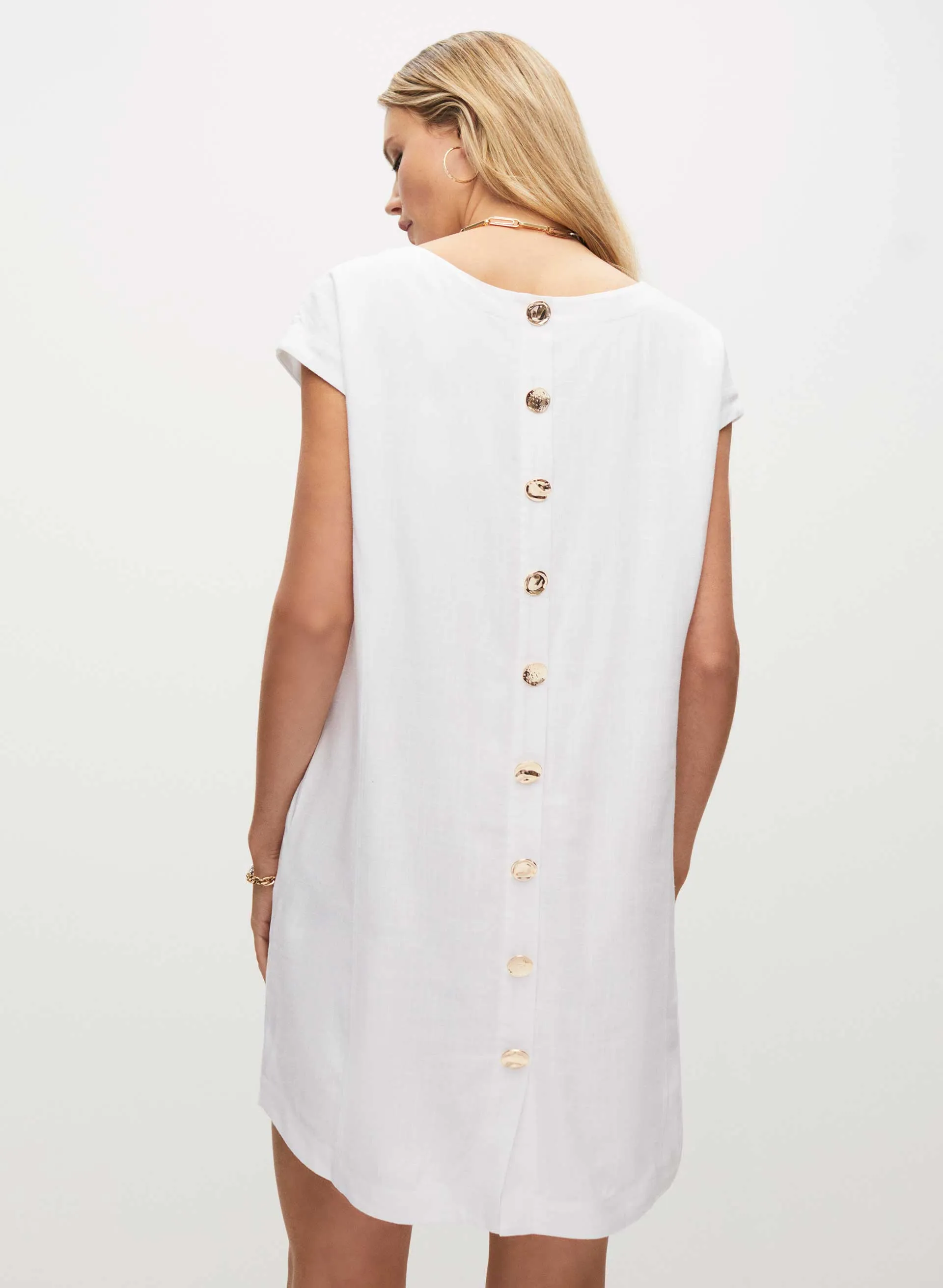 Button Back Linen Blend Dress