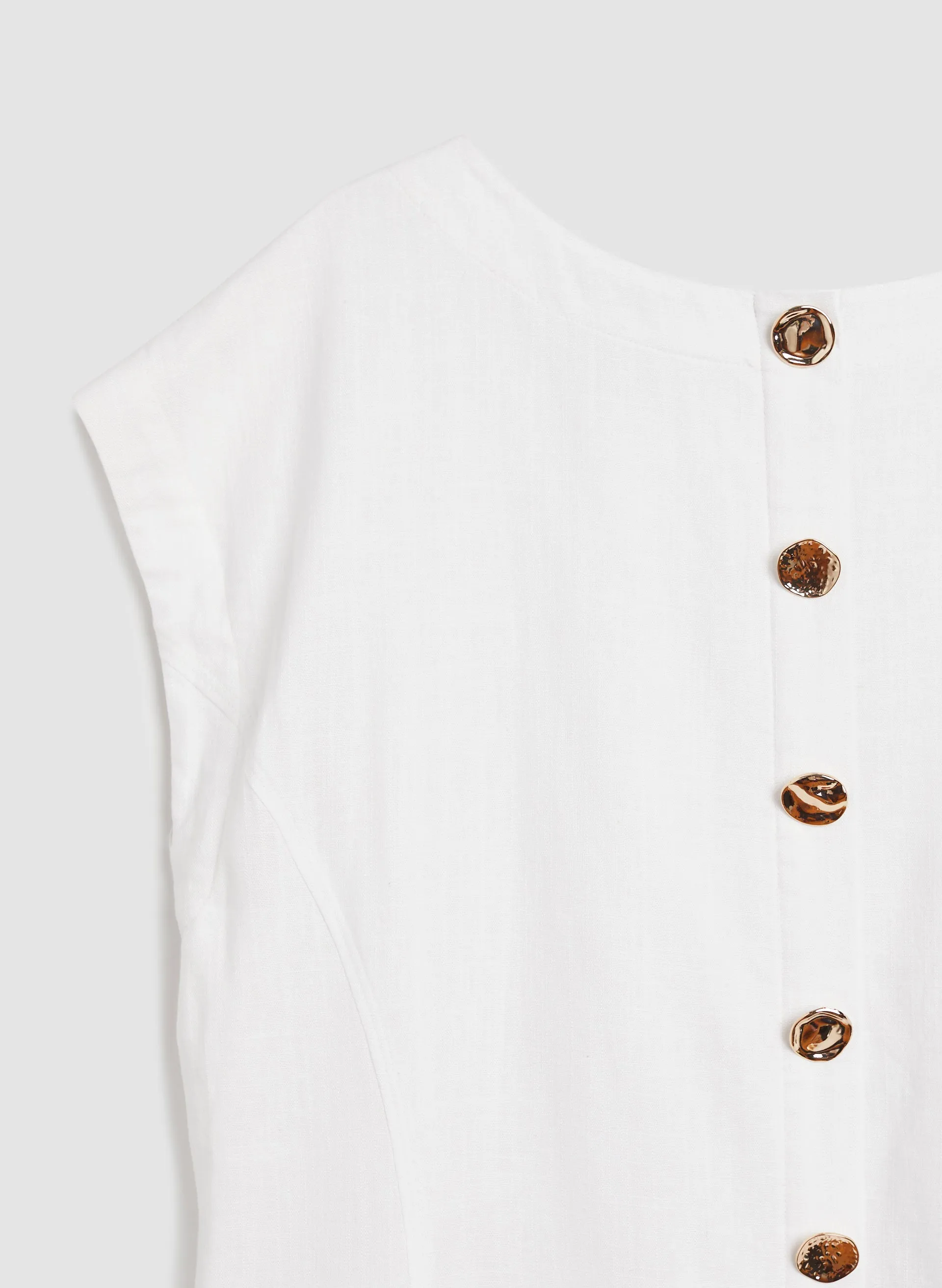 Button Back Linen Blend Dress
