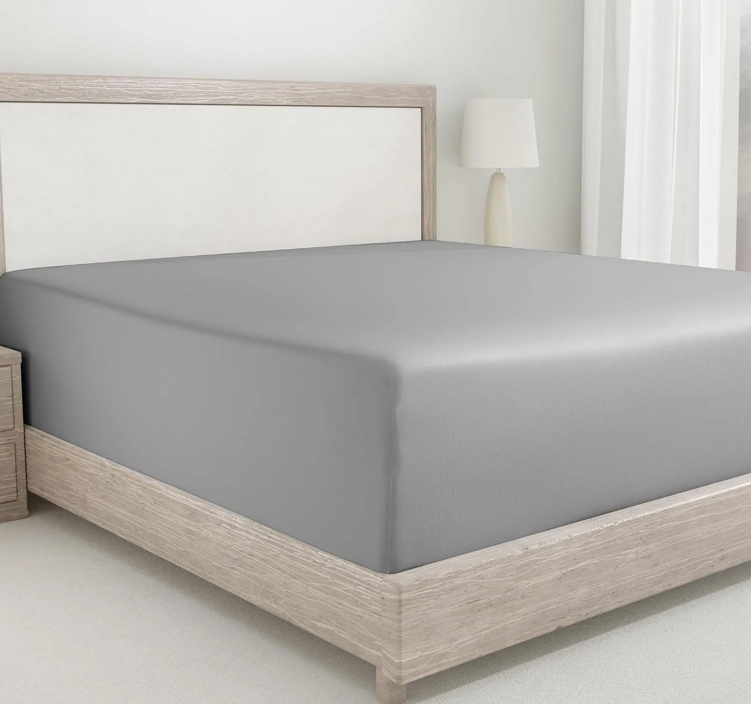 California Design Den King Size Fitted Sheets, Deep Pocket Soft 400 Thread Count 100% Cotton, No Pop-Off Elastic, Durable Sateen Weave Sheet Only (King, Light Grey)