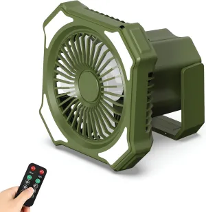 Camping Fan with LED Lantern, 3 Level Fan Speed 10000mAh Rechargeable Battery Powered Fan with Remote for Travel, Hiking, Fishing, Picnic