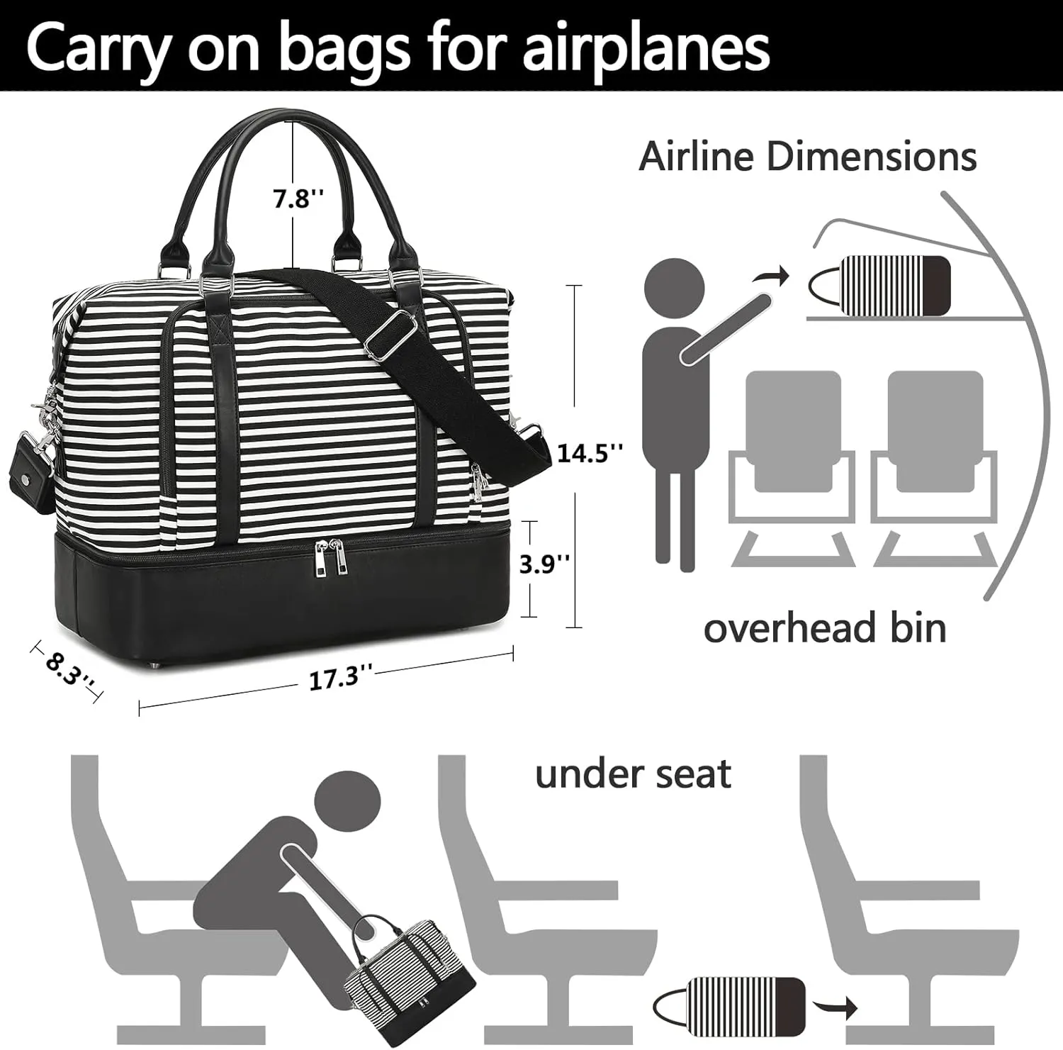 CAMTOP Women Ladies Travel Weekender Bag Overnight Duffel Carry-on Tote Bag fit 15.6 Inch Laptop Computer