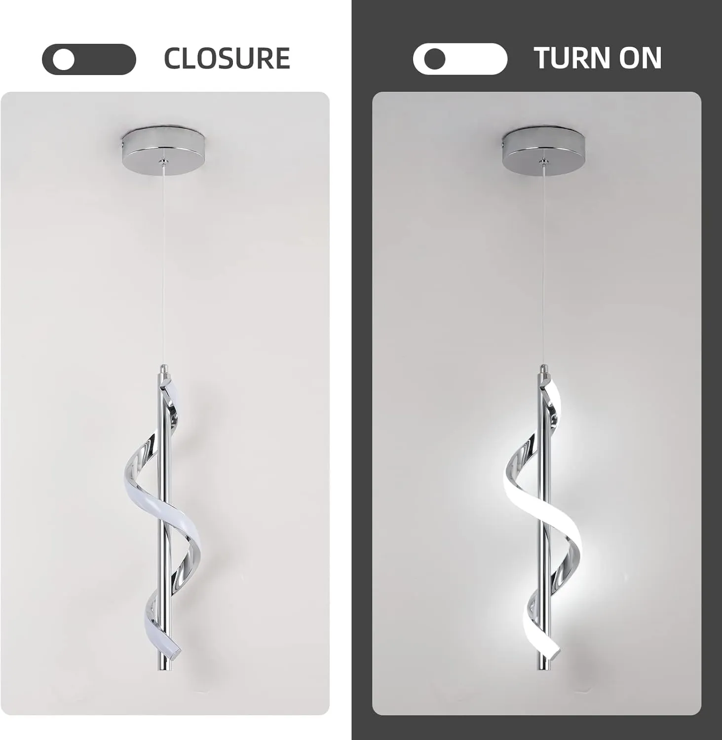 CANEOE Modern Led Pendant Light Fixture, 5500K Cool White Spiral Integrated LED Hanging Lamp, Adjustable Height Island Light Fixture for Kitchen Sink Living Room Dining Room Bedroom,1 Pack