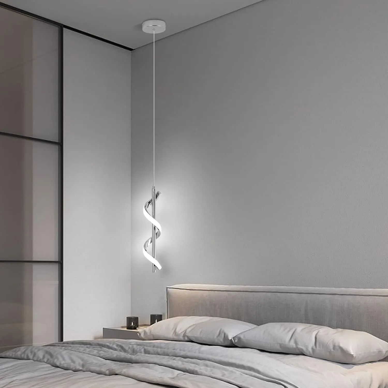CANEOE Modern Led Pendant Light Fixture, 5500K Cool White Spiral Integrated LED Hanging Lamp, Adjustable Height Island Light Fixture for Kitchen Sink Living Room Dining Room Bedroom,1 Pack