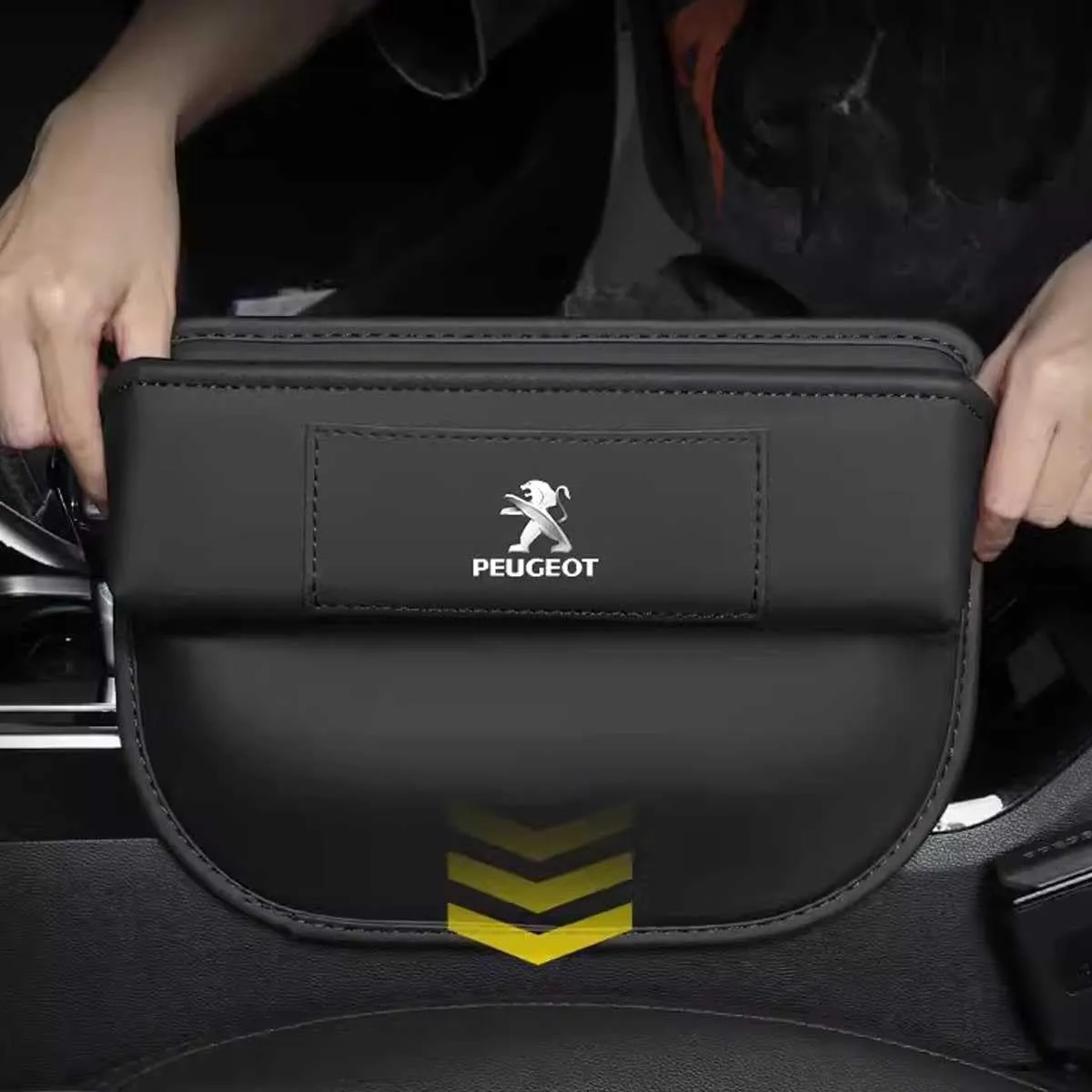Car Seat Storage Box for Peugeot 206 207 308 408 508 RCZ 208 3008 2008 4008 Series Car Seat Gap Organizer Seat Side Bag Reserved Charging Cable Hole Car Accessories,Beige
