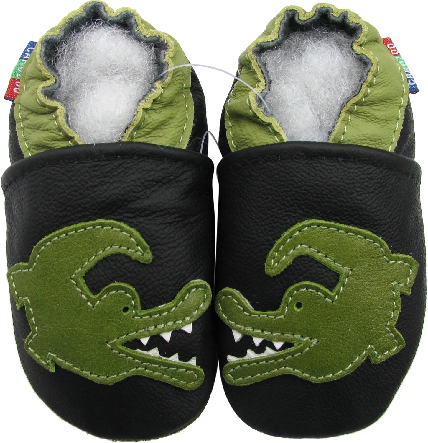 Carozoo Boys Girls Slippers Leather Soft Sole Indoor Shoes Socks Car Truck Dragon Shark Flowers 6-7 Years and 7-8 Years